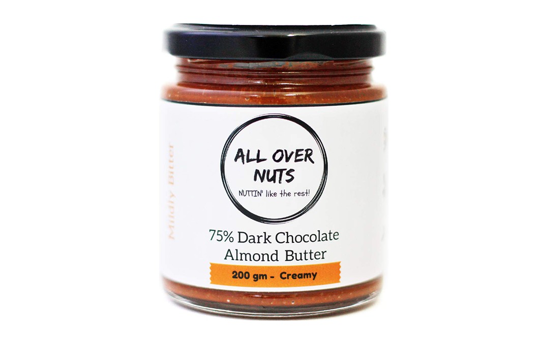 All Over Nuts 75% Dark Chocolate Almond Butter Creamy  Glass Jar  200 grams